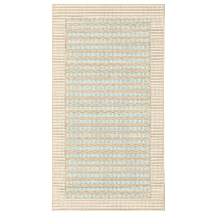 SKEVNING, Rug, woven flat, brown blue/stripes indoor/outdoor, 80x200 cm