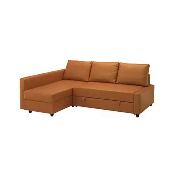 FRIHETEN / KLAGSHAMN Corner sofa-bed with storage, Faringe brown-orange