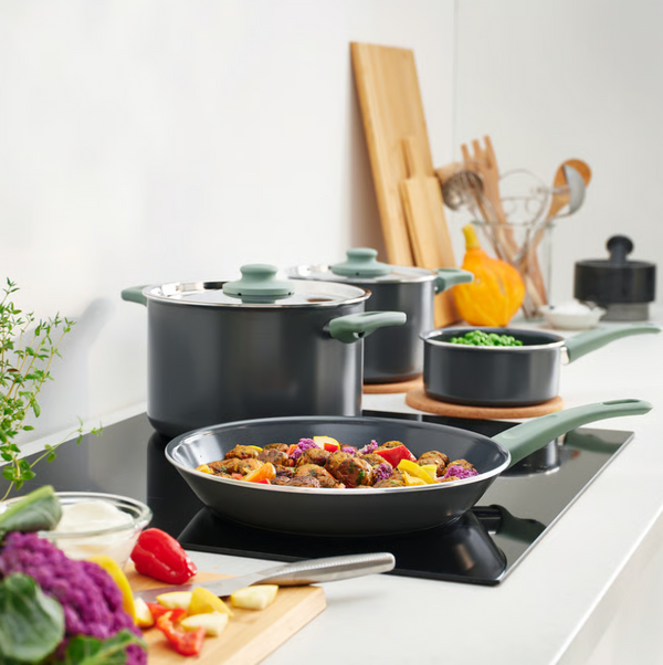 HEMLAGAD 6-piece cookware set, non-stick coating light grey-green/grey