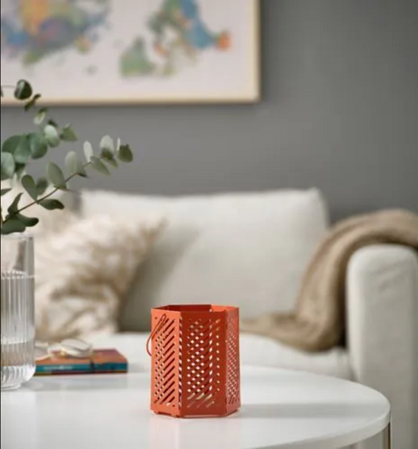 VÅRSYREN lantern, brown-orange, 12 cm