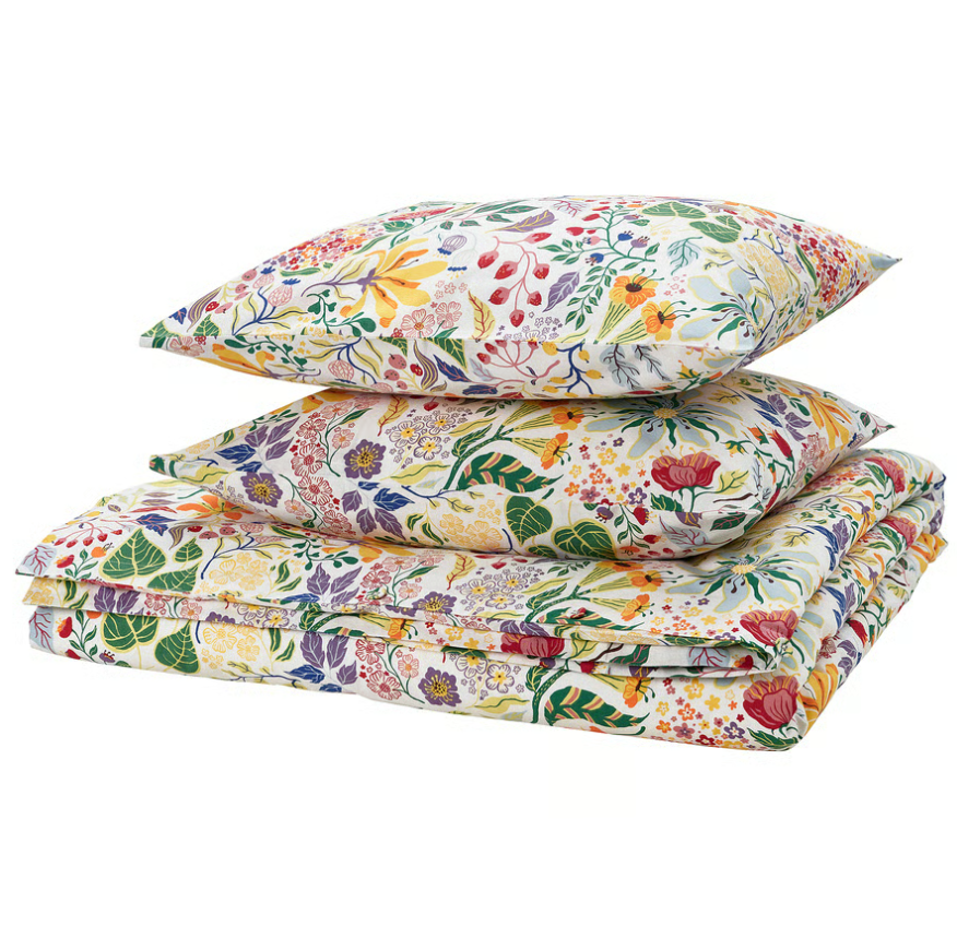STRANDLUMMER Duvet cover and 2 pillowcases, multicolour/floral pattern, 200x200/50x60 cm
