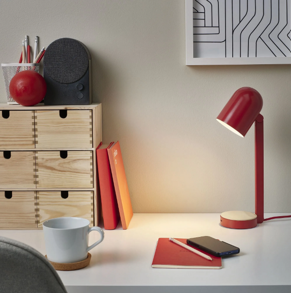 ENSMÄRKE table lamp , red, 34 cm