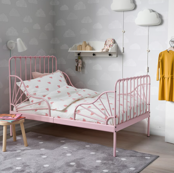 MINNEN Extendable bed, light pink, 80x200 cm