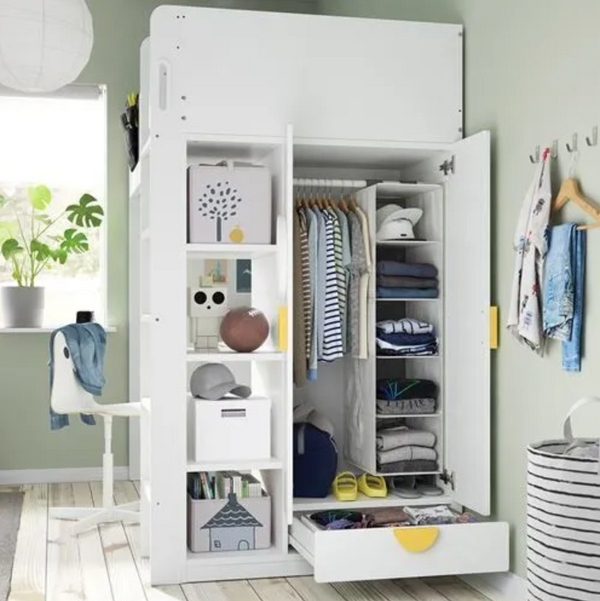 SMASTAD Loft bed frame w desk and storage, white, 90x200 cm