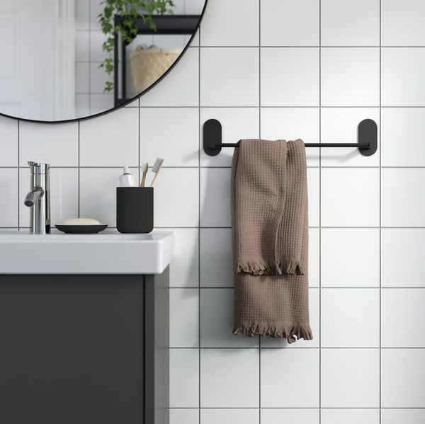 SKOGHALL Towel rail, self-adhesive, black, 43x6 cm
