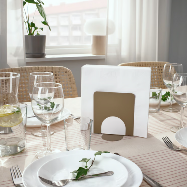 SKOGSRÖR Napkin holder, light grey-brown, 13x12 cm