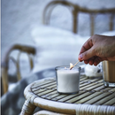 JÄMLIK scented candle in cup, light beige, 20 hr, vanilla