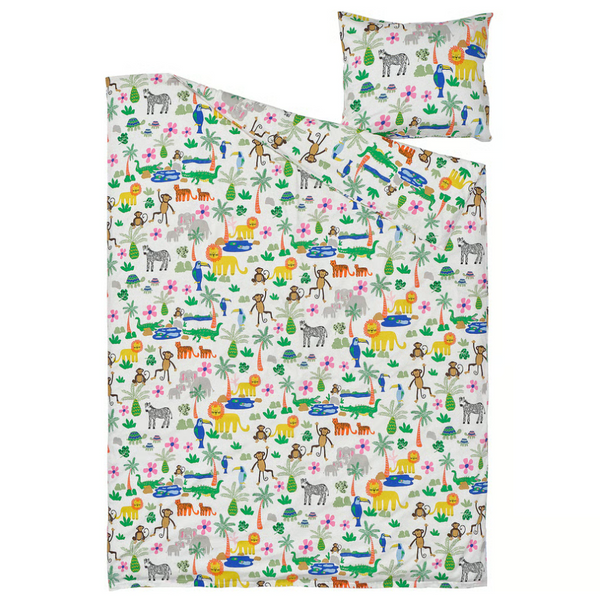 NATTHÄGER Duvet cover and pillowcase, multicolour/jungle, 150x200/50x60 cm