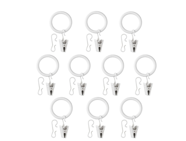 SYRLIG curtain ring with clip and hook, white, 25 mm, 10 pack