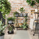 SKEVNING, Rug, woven flat, brown blue/stripes indoor/outdoor, 80x200 cm