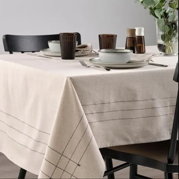 VÅRARV tablecloth, natural-dark gray, 145x240 cm