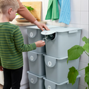 TRÖSKNING Bin with lid, light grey-blue, 25 l