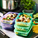 PRUTA Sandwich container with lid, lilac/green, 22x14x5 cm