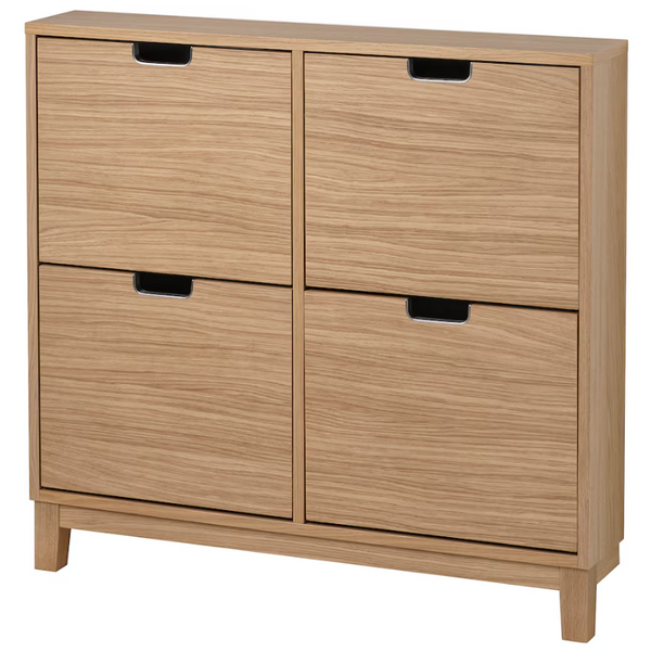 STÄLL Shoe cabinet with 4 compartments, oak veneer, 96x17x90 cm