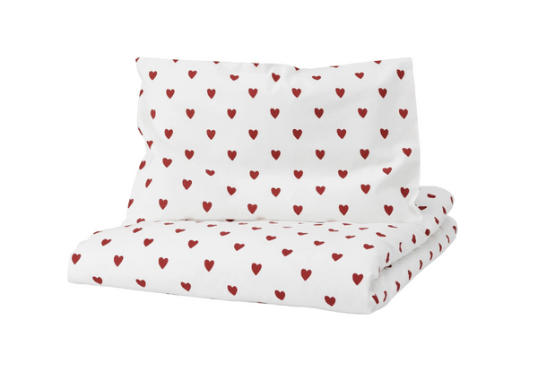 BARNDRÖM quilt cover/pillowcase for cot, white/red, 110x125/35x55 cm