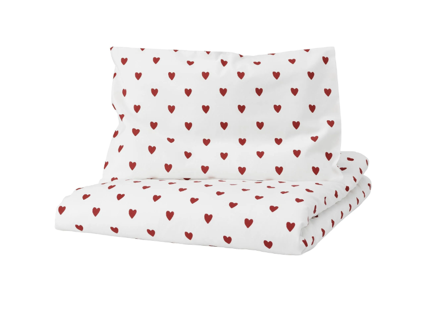 BARNDRÖM quilt cover/pillowcase for cot, white/red, 110x125/35x55 cm