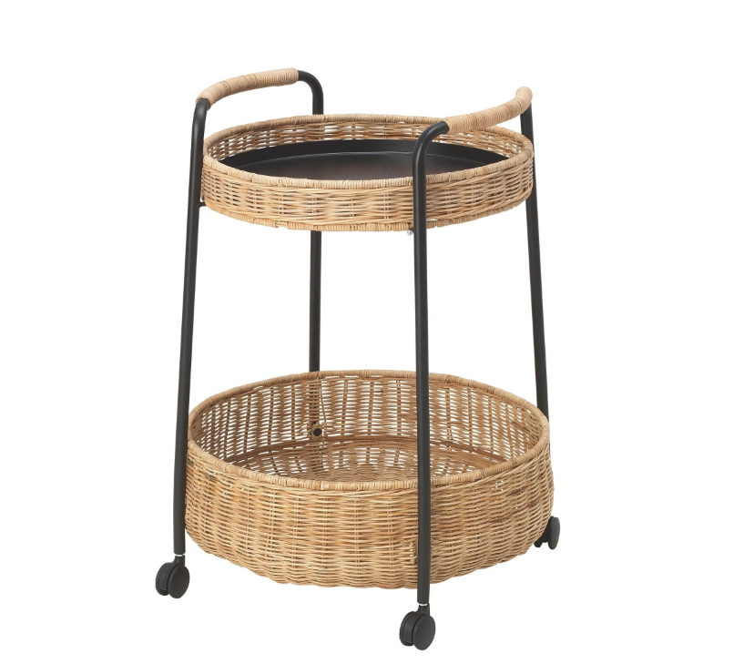 LUBBAN side table on castors, rattan-anthracite