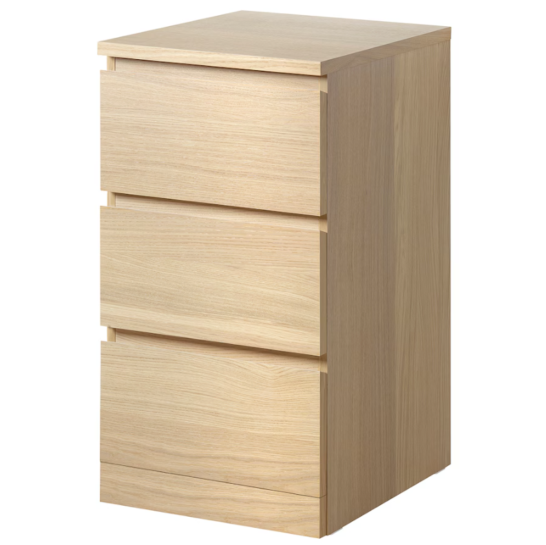 MALM Chest of 3 drawers, white stained oak veneer, 40x78 cm
