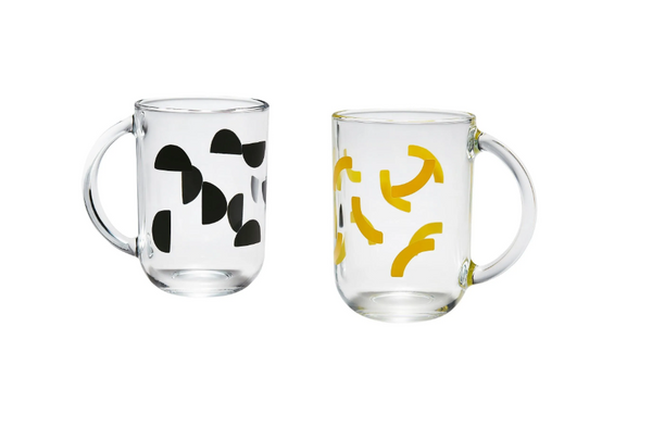 SKEDSTÖR cup set, yellow-black, 30 cl, 2 pack