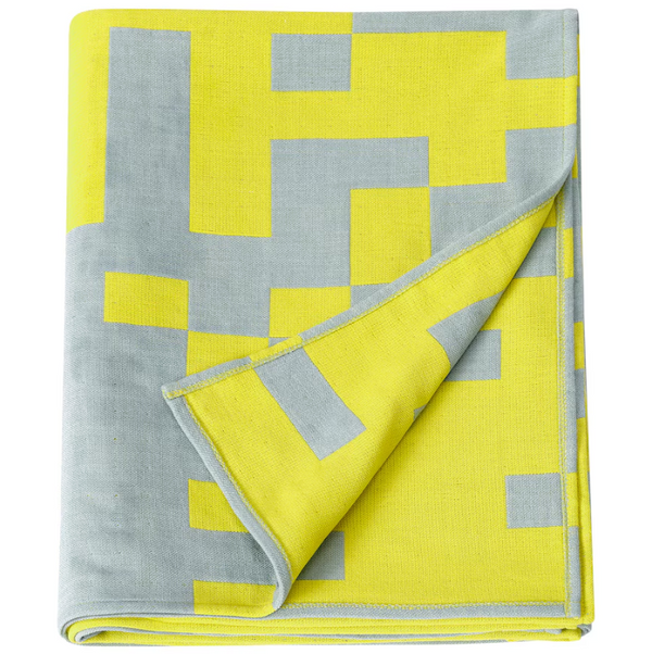 BRÄNNBOLL Throw, pale blue/bright yellow, 130x170 cm
