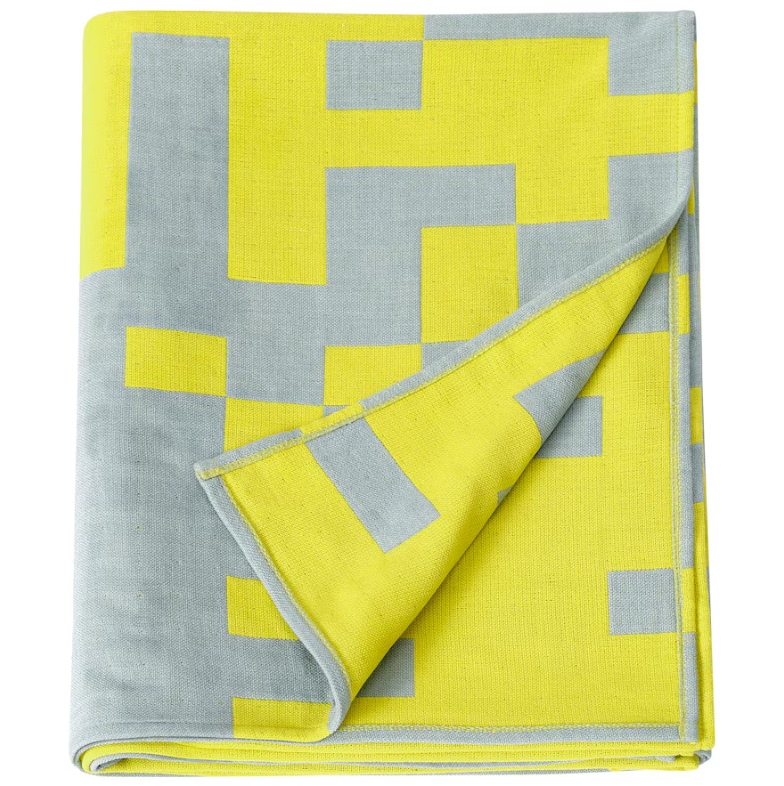 BRÄNNBOLL Throw, pale blue/bright yellow, 130x170 cm