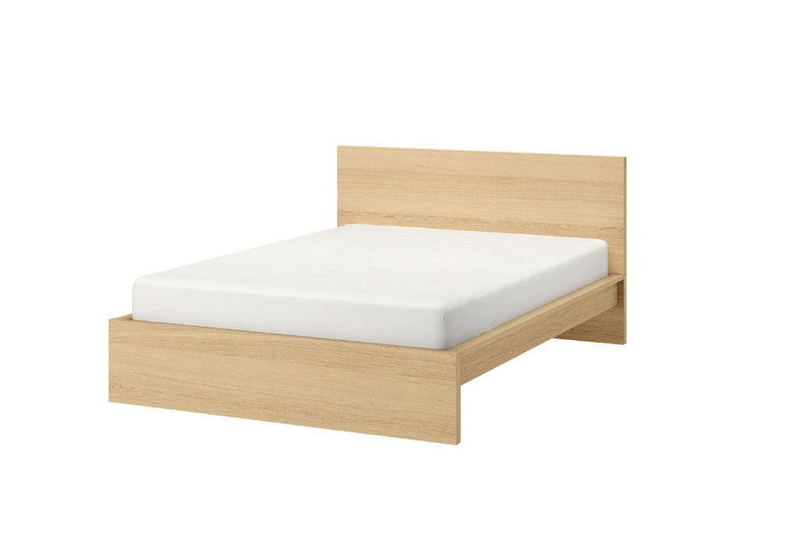 MALM double bed, white stained oak veneer, 160x200 cm/MALM bedside drawer, white stained oak veneer, 200 cm, 2 pack