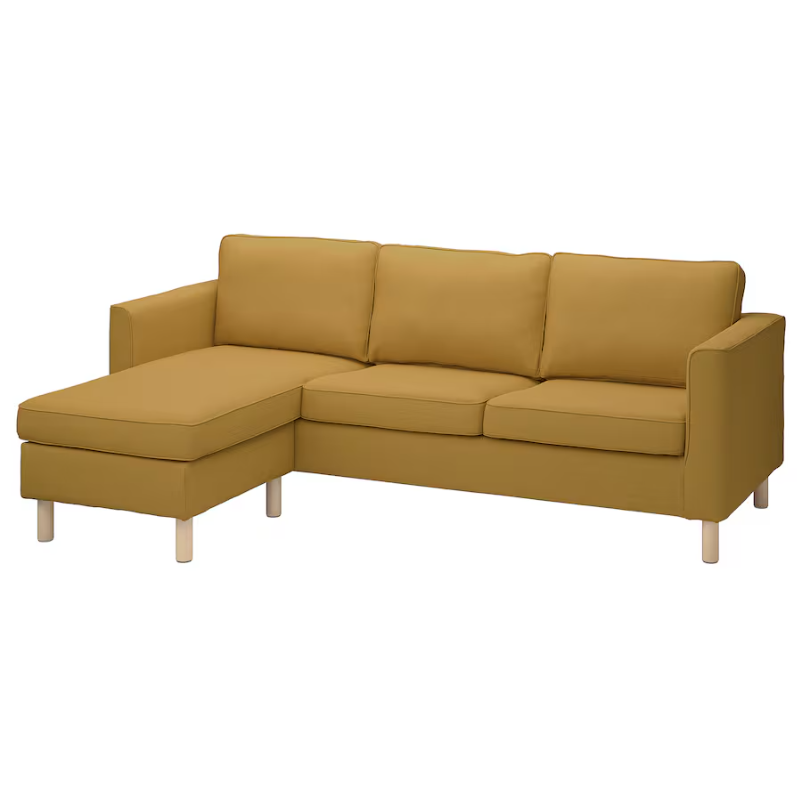PÄRUP 3-seat sofa with chaise longue cover, vissle yellow-brown