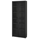BILLY Bookcase, black oak effect, 80x28x202 cm / OXBERG Glass door, black oak effect, 40x192 cm