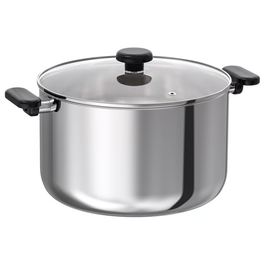 MIDDAGSMAT Pot with lid, clear glass/stainless steel, 10 l