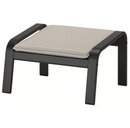 POANG Footstool frame, black-brown with cushion, light beige