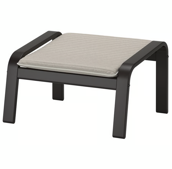 POANG Footstool frame, black-brown with cushion, light beige