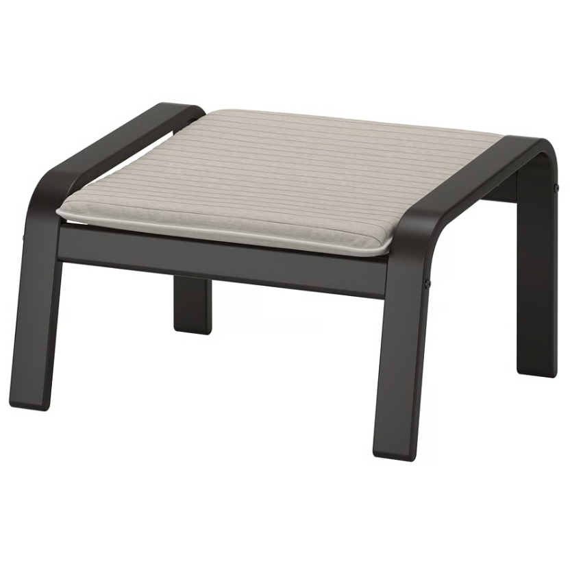 POANG Footstool frame, black-brown with cushion, light beige