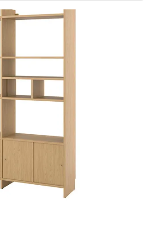 LÅDMAKARE Storage cabinet, oak effect, 35x212 cm, left+right/LÅDMAKARE shelf, 76x34 cm/LÅDMAKARE Insert with compartments, 76x34x24 cm/LÅDMAKARE Cabinet with sliding doors, oak effect