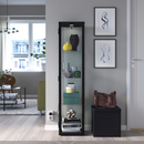 BLÅLIDEN Glass-door cabinet, black,35x32x151 cm/STRIMSÄV spotlight with LED, black, 6x1 cm
