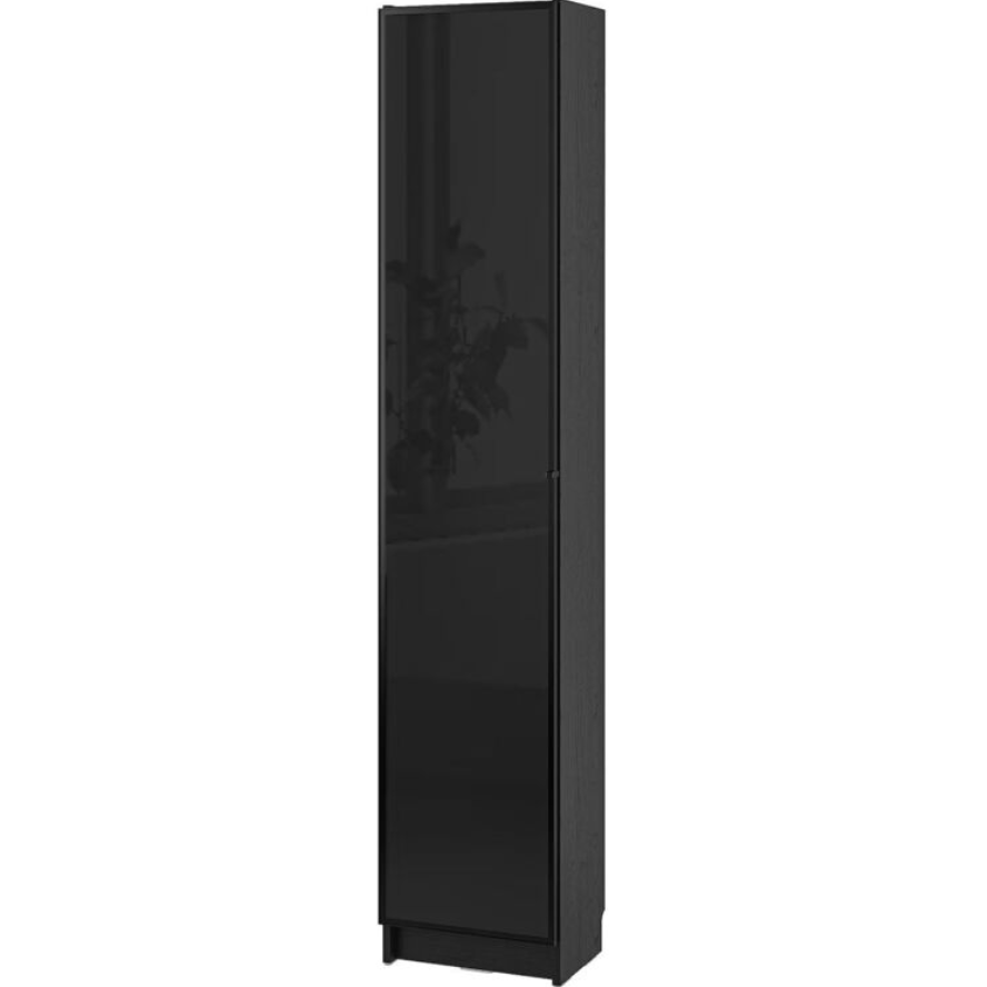 BILLY / HÖGBO Bookcase combination w glass doors, black oak effect/black, 40x30x202 cm