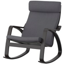 POÄNG Rocking-chair, black-brown / POÄNG cushion Skiftebo dark grey