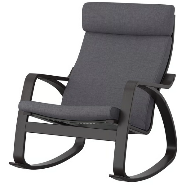 POÄNG Rocking-chair, black-brown / POÄNG cushion Skiftebo dark grey