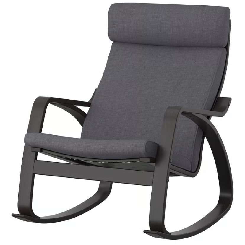 POÄNG Rocking-chair, black-brown / POÄNG cushion Skiftebo dark grey