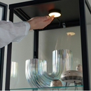 BLÅLIDEN Glass-door cabinet, black,35x32x151 cm/STRIMSÄV spotlight with LED, black, 6x1 cm