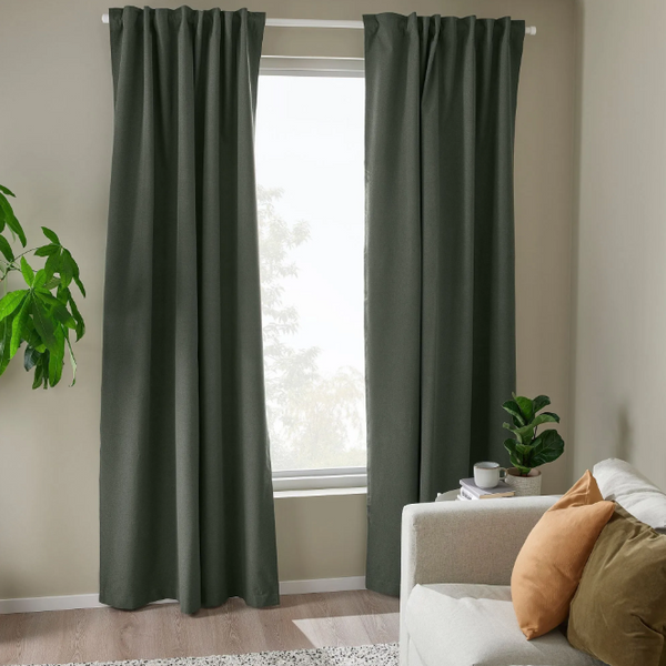 ROSENMANDEL blackout curtain, 1 pair, dark green, 135x300 cm, block out, polyester