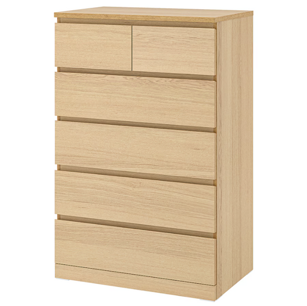 MALM Chest of 6 drawers, white stained oak veneer, 80x123 cm