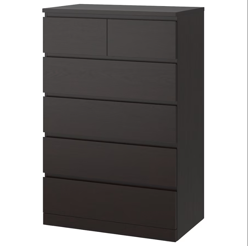 MALM Chest of 6 drawers, black-brown, 80x123 cm