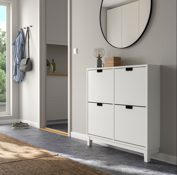 STALL Shoe cabinet with 4 compartments, white, 96x17x90 cm