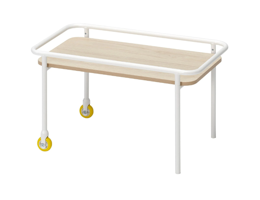 BRÄNNBOLL coffee table on castors, light ash effect-white, 69x39 cm