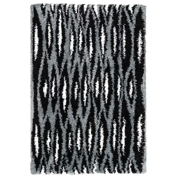 BULLERREMSA Rug, high pile, black grey/white, 133x195 cm