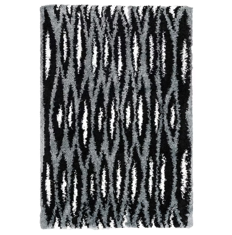 BULLERREMSA Rug, high pile, black grey/white, 133x195 cm