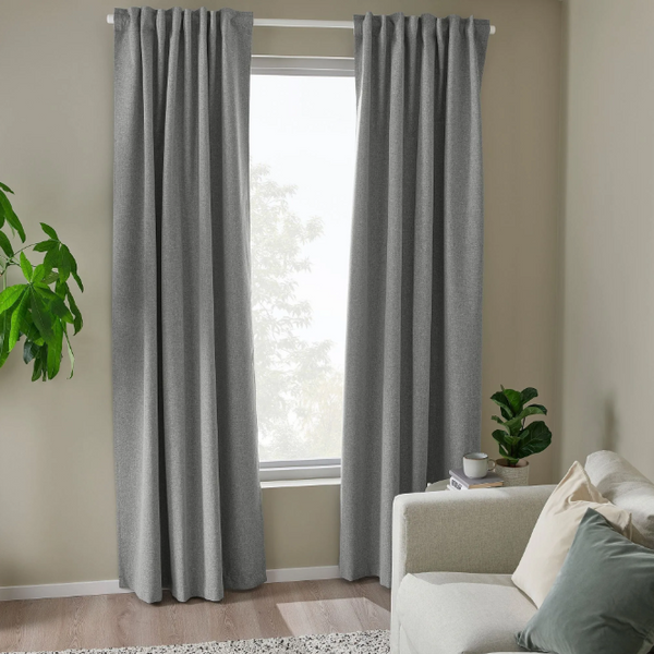 ROSENMANDEL blackout curtain, 1 pair, grey, 135x300 cm, block out, polyester