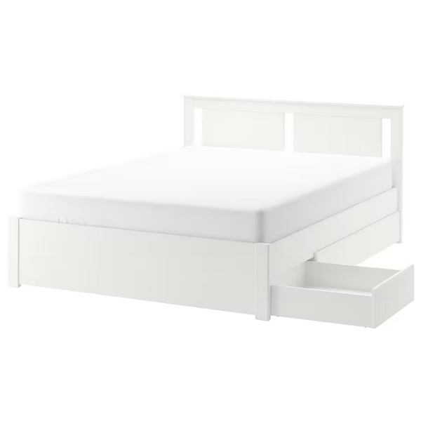 SONGESAND Bed frame with 2 storage boxes, white, 160x200 cm