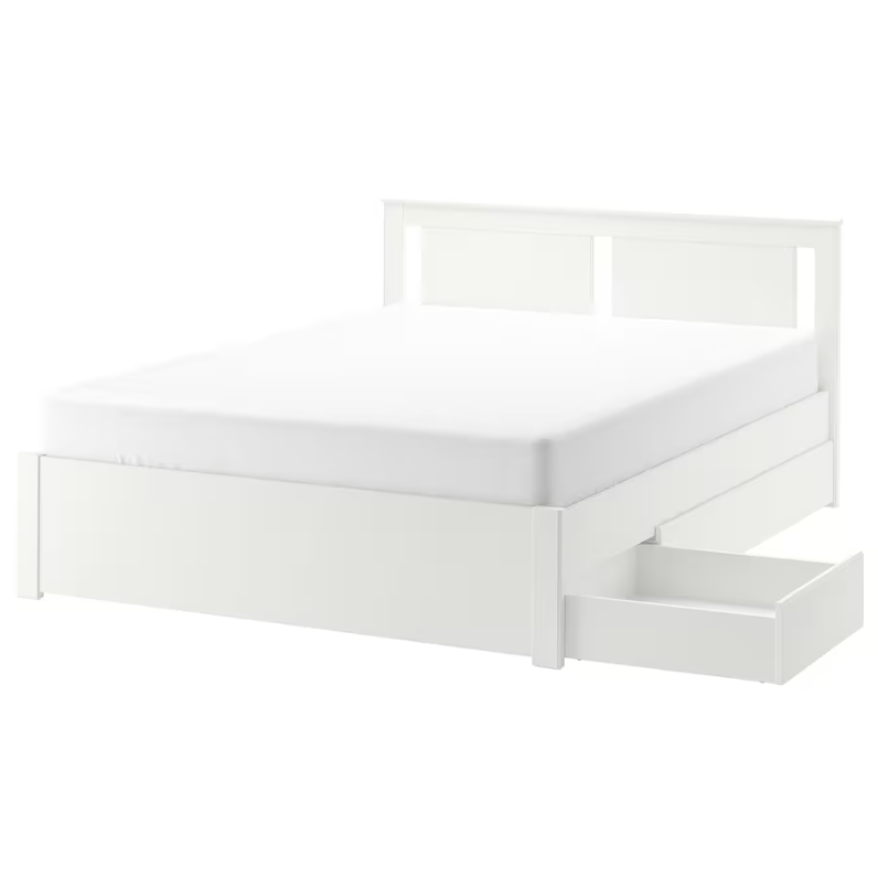 SONGESAND Bed frame with 2 storage boxes, white, 160x200 cm