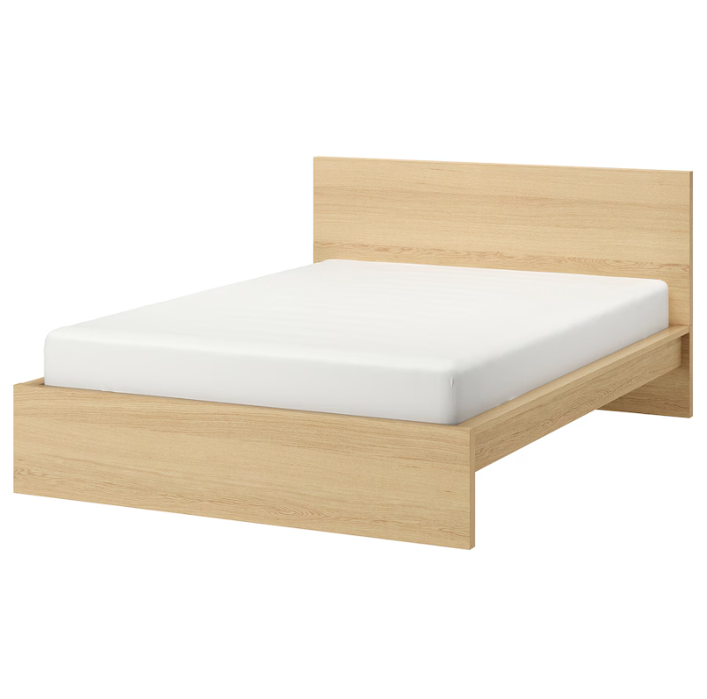 MALM Bed frame, high, white stained oak veneer, 180x200 cm/MALM bedside drawer, white stained oak veneer, 200 cm, 2 pack